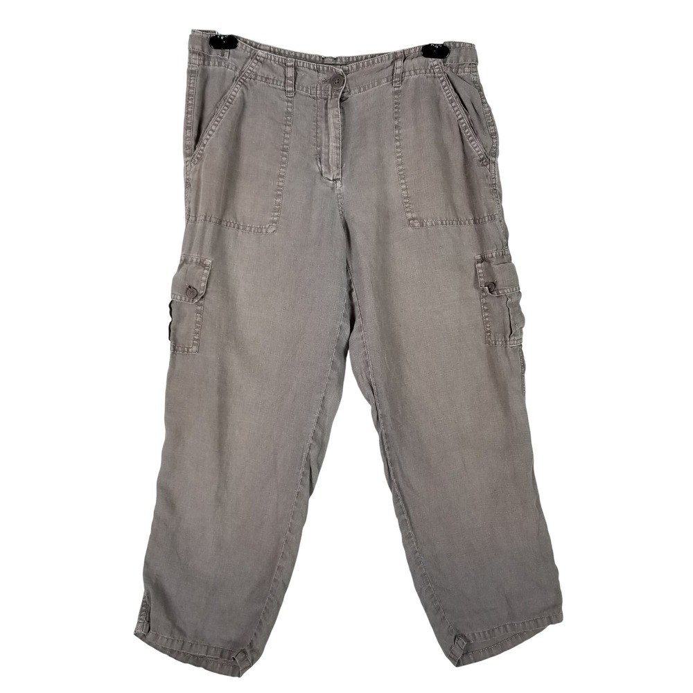 Tommy Bahama Cargo Pants Women 6 Gray Linen Blend Cropped Utility Casual